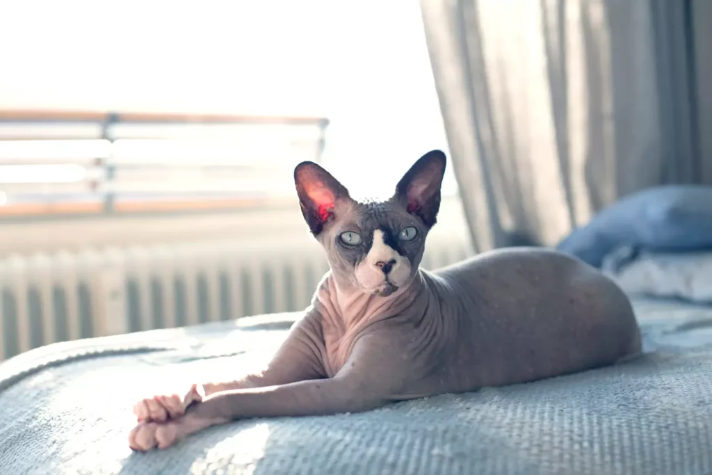 The feline has the hairless gene from a Sphynx cat