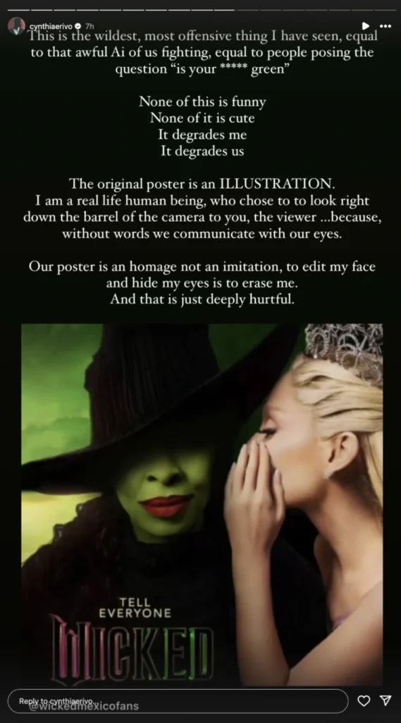 Cynthia Erivo has hit out at the edited Wicked poster. 