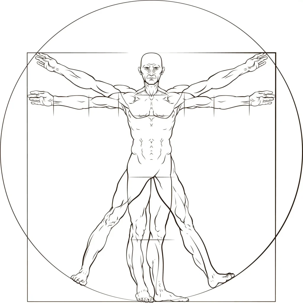 Leonardo Da Vinci applied the Golden Ratio to his famous drawing, the Vitruvian Man, which depicts the ‘perfect’ human male body.